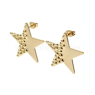 Ion Plating(IP) 201 Stainless Steel Stud Earrings, with 304 Stainless Steel Pins, Textured Star, Real 18K Gold Plated, 26.5x26.5mm(EJEW-K270-25G)