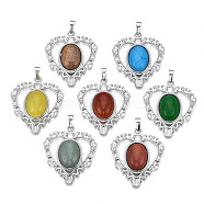 Natural & Synthetic Gemstone Pendants, with Rack Plating Platinum Tone Brass Findings, Heart, 38.5x34x8mm, Hole: 7x5mm(G-S274-12)