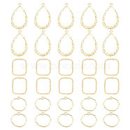 DICOSMETIC 30Pcs 3 Style Brass Pendants, Round Ring & Rectangle & Teardrop, Light Gold, 20~33x17~22.5x1~2mm, Hole: 0.9~1.5mm, 10pcs/style(KK-DC0001-68)