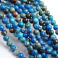 Dyed Natural Imperial Jasper Round Bead Strands, Royal Blue, 4mm, Hole: 1mm, about 92pcs/strand, 16 inch(G-M274-05-4mm)
