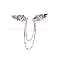 Men's Crystal Wings Scarf Collar Brooch Lapel Pin, Alloy Rhinestone Badge Hanging Chains for Suit Tuxedo, Platinum, 225mm(JEWB-WH0022-22B)