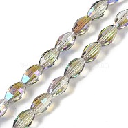 Electroplate Glass Beads Strands, Half Plated, Faceted, Oval, Dark Khaki, 9.5x5.5mm, Hole: 1.2mm, about 60pcs/strand, 22.05''(56cm)(GLAA-Q101-03A-HP02)