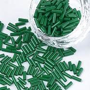 Baking Paint Glass Bugle Beads, Round Hole, Dark Green, 6~6.5x2mm, Hole: 0.8mm, about 30000pcs/bag(SEED-S023-10B-10)