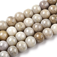 Opaque Crackle Glass Round Beads Strands, Imitation Stones, Round, Tan, 10mm, Hole: 1.5mm, about 80pcs/strand, 30.31~31.10 inch(77~79cm)(GLAA-T031-10mm-01V)