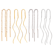 4 Pairs 4 Style Titanium Steel Chain Tassel Ear Threads, Brass Twist Wave Dangle Stud Earrings for Women, Platinum & Golden, 90x1mm, Pin: 0.6mm, 128x5mm, Pin: 0.8mm, 1 Pair/style(EJEW-AN0002-91)