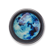 Brass Buttons, Jewelry Snap Buttons, with Luminous Glass Cabochon, Starry Sky Pattern, Flat Round, Platinum, Dodger Blue, 18x10mm, Knob: 5.5mm(GLAA-E396-C08)
