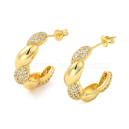 Brass Micro Pave Clear Cubic Zirconia Stud Earrings for Women, Letter C, Real 16K Gold Plated, 25x6mm(EJEW-A040-10G)