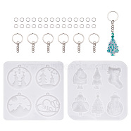 PandaHall Jewelry Christmas Theme Pendant Silicone Molds, Resin Casting Molds, UV Resin & Epoxy Resin Jewelry Making, Iron Split Key Rings, Iron Jump Rings, White(DIY-PJ0001-19)