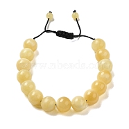 12.5mm Round Natural Yellow Jade Braided Bead Bracelets for Women Men, Inner Diameter: 2~3-1/8 inch(4.95~8.05cm)(BJEW-C060-01J)