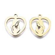 201 Stainless Steel Pendants, Laser Cut, Heart with Virgin Mary, Golden, 17.5x15.5x1mm, Hole: 1.4mm(STAS-T044-193G)