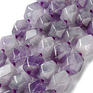 Natural Amethyst Beads Strands, with Seed Beads, Faceted, Rhombus, 17~21x13~16x12~15mm, Hole: 1.2~1.4mm, about 18~19pcs/strand, 15.35~15.79 inch(39~40.1cm)(G-C182-19-02)