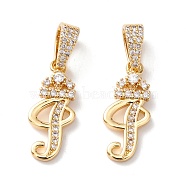 Eco-Friendly Brass Micro Pave Cubic Zirconia Pendants, Long-Lasting Plated, Real 18K Gold Plated, Cadmium Free & Lead Free, Letter, Letter.I, 16~20x7~11.5x1.5~2.2mm, Hole: 6.5x3.5mm(KK-K265-01G-I)