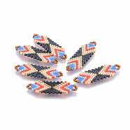 MIYUKI & TOHO Handmade Japanese Seed Beads Links, Loom Pattern, Colorful, 35~36.5x12.5x2mm, Hole: 2x3mm(SEED-A027-D29)
