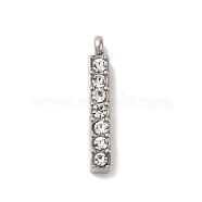 304 Stainless Steel Rhinestone Pendants, Rectangle, Stainless Steel Color, 18x3x2.5mm, Hole: 1.5mm(STAS-S131-09P)