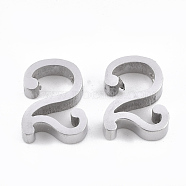 304 Stainless Steel Pendants, Number, Stainless Steel Color, Num.2, 12x9.5x3mm, Hole: 1.8mm(STAS-T041-09-2)