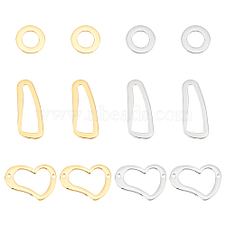 12Pcs 6 Style 304 Stainless Steel Linking Rings, Flat Round & Scabbard & Heart, Golden & Stainless Steel Color, 12~25x11~21x1mm, Inner Diameter: 1.4~7x1.4~20mm, 2pcs/style(STAS-UN0040-39)