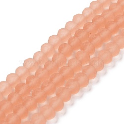 Transparent Glass Beads Strands, Faceted, Frosted, Rondelle, Light Salmon, 6x4.5mm, Hole: 1.4mm, about 86pcs/strand, 16.14 inch(41cm)(EGLA-A034-T6mm-MD21)