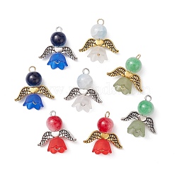 8Pcs 8 Color Glass Pendants, with Alloy Wing Finding, Angel Charms, Mixed Color, 20x20x9mm, Hole: 2mm, 1Pc/color(PALLOY-JF02282)