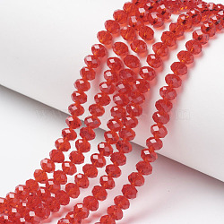 Glass Beads Strands, Faceted, Rondelle, Red, 3.5~3.8x3mm, Hole: 0.4mm, about 113~115pcs/strand, 32~33cm(EGLA-A034-T3mm-D01)