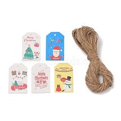 50Pcs Christmas Theme Paper Printed Gift Tags, with Hemp Rope, Rectangle, Mixed Color, 5x3.1x0.04cm(CDIS-H007-07)