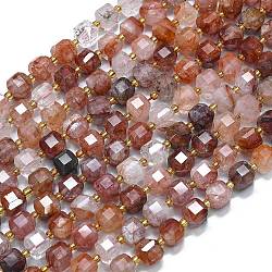 Natural Red Hematoid Quartz/Ferruginous Quartz Beads Strands, with Seed Beads, Faceted Table Cut Cube, 8x8x8mm, Hole: 0.6mm, about 39pcs/strand, 14.96''(38cm)(G-K389-A29-01)