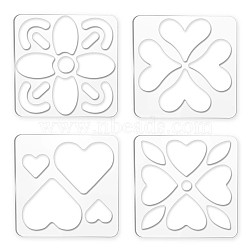 Acrylic Earring Handwork Template, Card Leather Cutting Stencils, Square, Clear, Heart Pattern, 152x152x4mm, 4 styles, 1pc/style, 4pcs/set(TOOL-WH0152-011)
