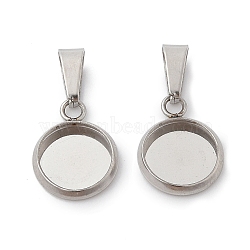 304 Stainless Steel Pendant Cabochon Settings, Flat Round, Stainless Steel Color, Tray: 8mm, 18.5x10x3.5mm, Hole: 2.5x6mm(STAS-I328-01B-P)