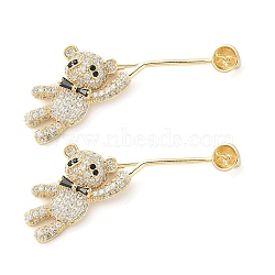 Brass Micro Pave Cubic Zirconia Brooch Base Settings, Kilt Pins Findings, Bear, for Half Drilled Beads, Real 18K Gold Plated, 26x57x12mm, Tray: 7.5mm, Pin: 1mm(KK-F862-24G)