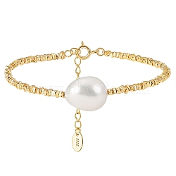 Natural Freshwater Pearls Link Bracelets, with 925 Sterling Silver Beaded Chain Bracelets for Women, with S925 Stamp, Real 14K Gold Plated, 6-3/4 inch(17cm)(BJEW-I314-136)