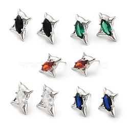 Cubic Zirconia Star Stud Earrings, Platinum Plated Brass Jewelry for Women, Cadmium Free & Nickel Free & Lead Free, Mixed Color, 17x14mm, Pin: 0.8mm(EJEW-G297-26P)