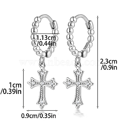 Rhodium Plated 925 Sterling Silver Micro Pave Cubic Zirconia Dangle Hoop Earrings, Cross, with 925 Stamp, Platinum, 23mm(FN8016-1)