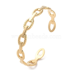 304 Stainless Steel Cuff Bangles for Women, Real 18K Gold Plated, Hollow, Oval, 3/8 inch(0.85cm)(BJEW-K263-05G-04)