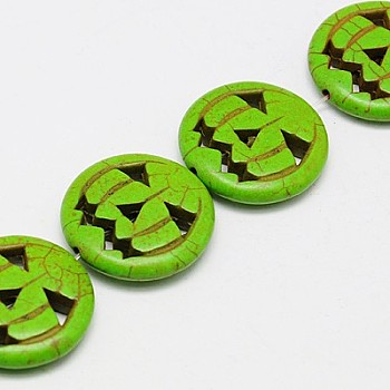 Synthetic Turquoise Beads Strands, Dyed, Halloween Pumpkin Jack o Lantern, Yellow Green, 15x3.5mm, Hole: 1mm, about 27pcs/strand, 15.35 inch