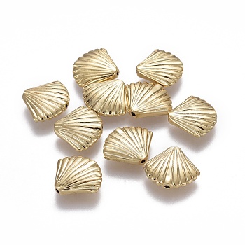 Tibetan Style Alloy Beads, Lead Free & Nickel Free & Cadmium Free, Shell Shape, Real 14K Gold Plated, 13.5x16x4mm, Hole: 1mm