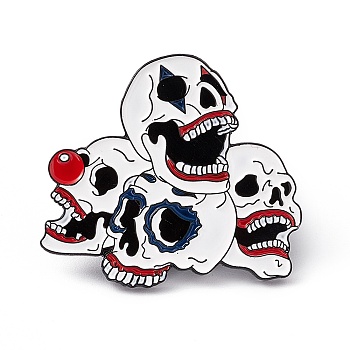White Halloween Enamel Pin, Electrophoresis Black Alloy Brooch for Backpack Clothes, Skull Pattern, 28x30x2mm, Pin: 1.2mm