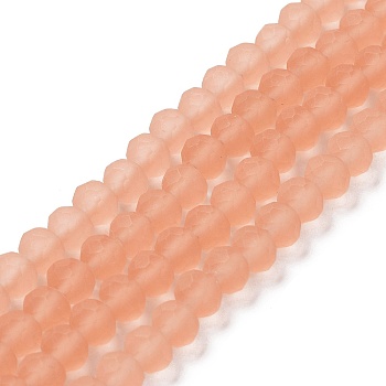 Transparent Glass Beads Strands, Faceted, Frosted, Rondelle, Light Salmon, 6x4.5mm, Hole: 1.4mm, about 83~85pcs/strand, 38~39cm