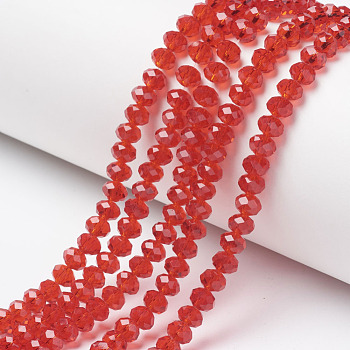 Glass Beads Strands, Faceted, Rondelle, Red, 3.5x3mm, Hole: 0.4mm, about 113~115pcs/strand, 32~33cm