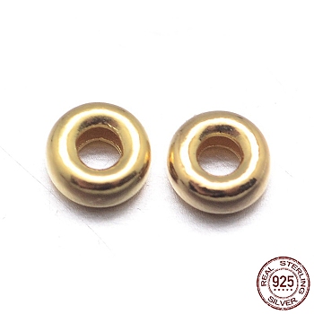 Real 18K Gold Plated Flat Round 925 Sterling Silver Spacer Beads, Golden, 3.5x1.5mm, Hole: 1.2mm, about 384pcs/20g