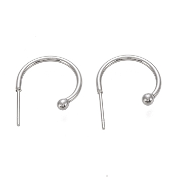 304 Stainless Steel C-shaped Hoop Circle Ball Stud Earrings, with 316 Surgical Stainless Steel Pin, Stainless Steel Color, 16x21x3mm, Pin: 0.8mm