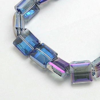 Electroplate Crystal Glass Square Beads Strands, Faceted, Rainbow Color Plated, DarkSlate Blue, 13x13x8mm, Hole: 1mm, about 25pcs/strand, 12.7 inch