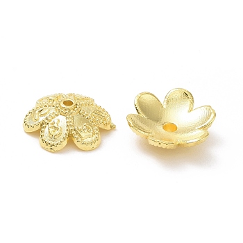 Rack Plating Alloy Bead Caps, Long-Lasting Plated, Lead Free & Cadmium Free, 6-Petal, Flower, Golden, 9x3mm, Hole: 0.8mm