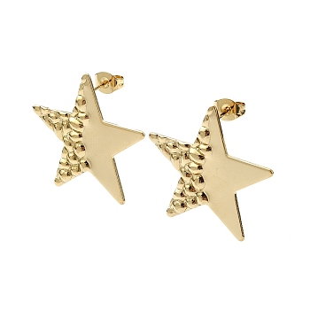 Ion Plating(IP) 201 Stainless Steel Stud Earrings, with 304 Stainless Steel Pins, Textured Star, Real 18K Gold Plated, 26.5x26.5mm
