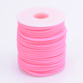 Hollow Pipe PVC Tubular Synthetic Rubber Cord, Wrapped Around White Plastic Spool, Hot Pink, 3mm, Hole: 1.5mm, about 27.34 yards(25m)/roll