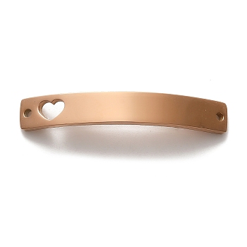 304 Stainless Steel Connector Charms, Curved Rectangle Links with Hollow Heart, Rose Gold, 38.5x6x1.5mm, Hole: 1.4mm