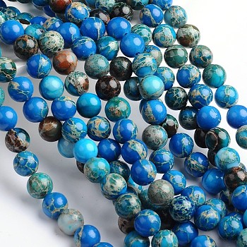 Dyed Natural Imperial Jasper Round Bead Strands, Royal Blue, 4mm, Hole: 1mm, about 92pcs/strand, 16 inch