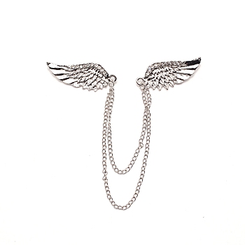 Men's Crystal Wings Scarf Collar Brooch Lapel Pin, Alloy Rhinestone Badge Hanging Chains for Suit Tuxedo, Platinum, 225mm