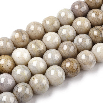Opaque Crackle Glass Round Beads Strands, Imitation Stones, Round, Tan, 10mm, Hole: 1.5mm, about 80pcs/strand, 30.31~31.10 inch(77~79cm)