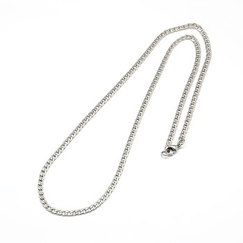 304 Stainless Steel Curb Chain Necklace Making, Twisted Chain, with Lobster Claw Clasps, Stainless Steel Color, 17 inch~17.7 inch(45.5~45.7cm), 3mm