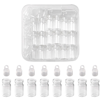 20Pcs Glass Bottle Pendant Decorations, Wishing Bottles, with Plastic Plugs, Clear, 2.45x1cm, Hole: 2mm, Capacity: 1ml(0.03fl. oz)