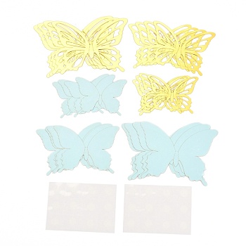 3D Plastic Wall Stickers, with Adhesive Tape, for Home Living Room Bedroom Wall Decorations, Butterfly, Light Blue, 60~90x80~120x0.5mm, 24pcs/set